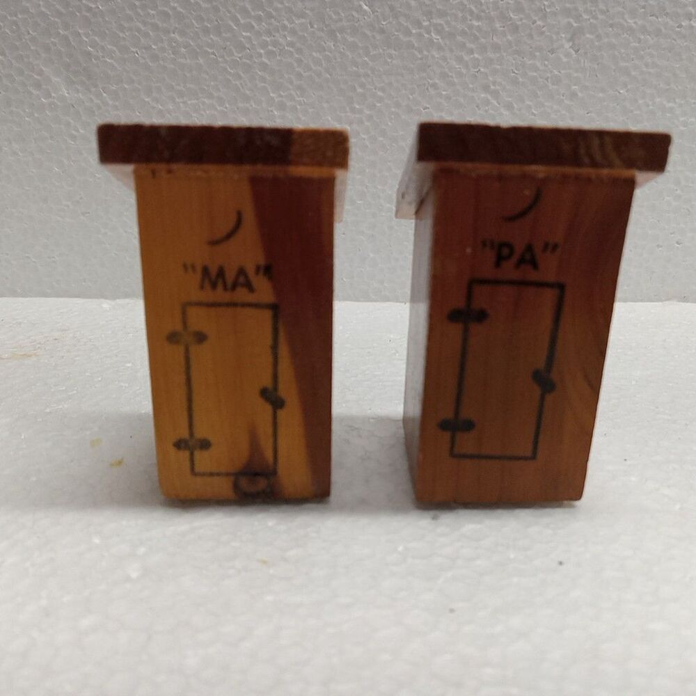 June Lake Outhouse Salt & Pepper Shakers - "Ma" & "Pa" Little Wooden Souvenirs